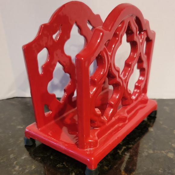 Red Enameled Cast Iron Napkin/ Letter Holder Country Style 5"×5.5"× 3 5" - Picture 4 of 8
